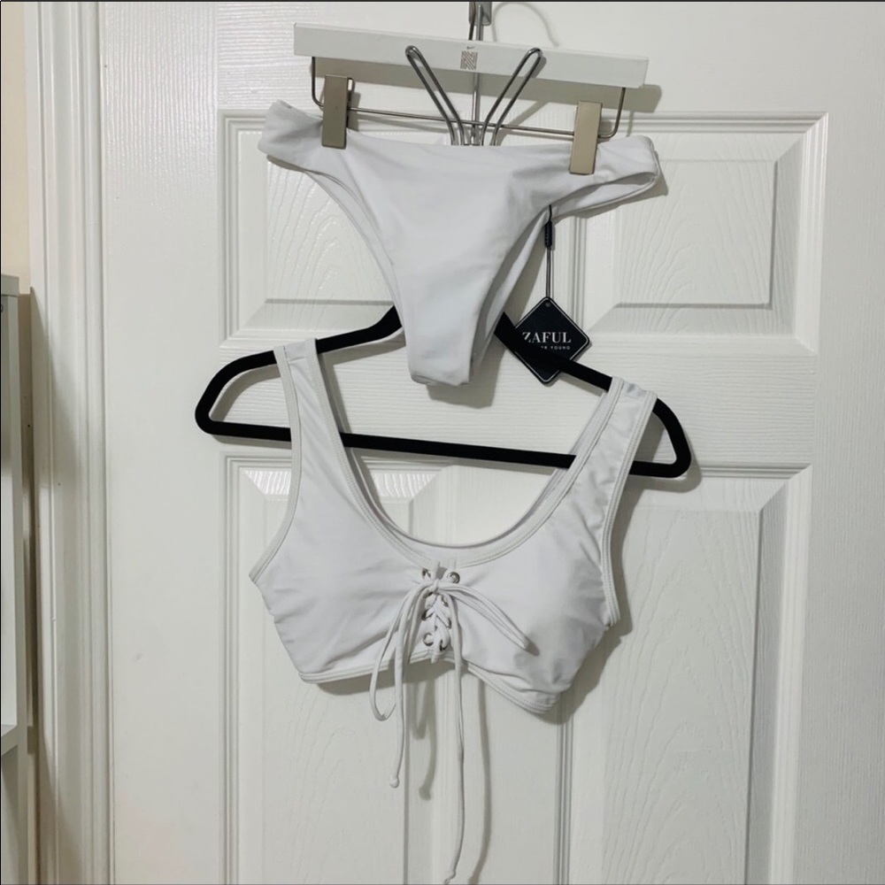 NEW Zaful White Lace Up Bikini Set